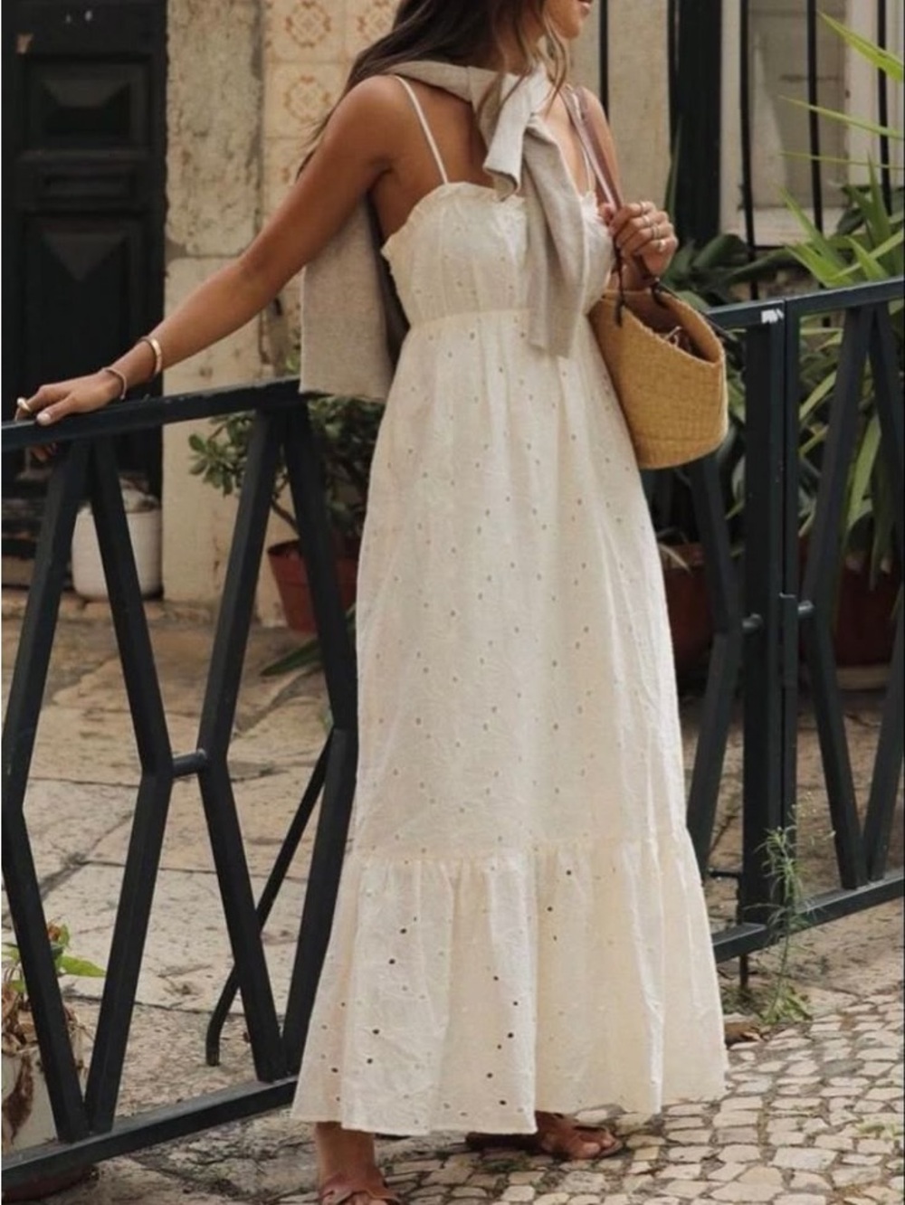 Lovers & Friends Apryl Ivory Cream Eyelet Maxi Dress Spring European Summer